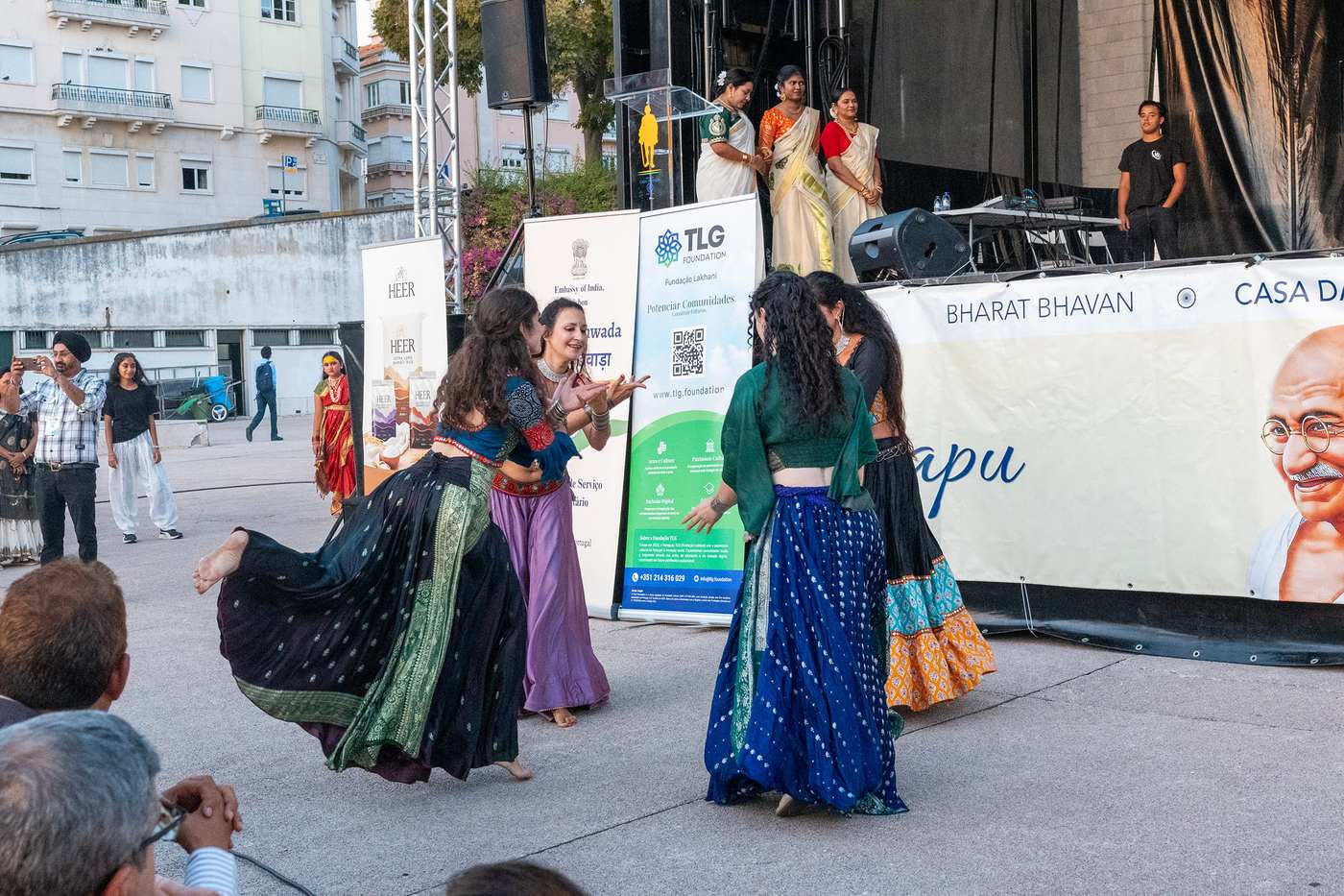 Dancers in traditional dress performing on stage at Festival Gandhi 2026